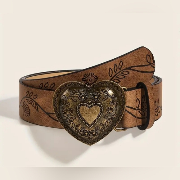 Western Elegant Tan Belt with Heart Buckle - Picture 1 of 2